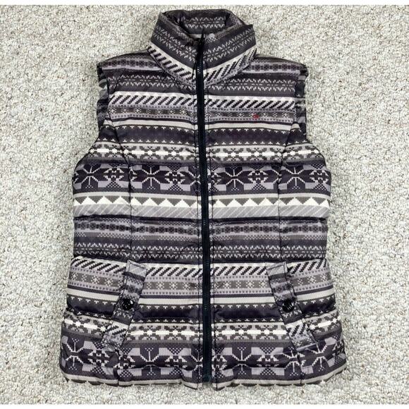 Tommy Hilfiger Puffer Vest S Pixelated Fair Isle Print Button Pockets Down Blend - Picture 1 of 9